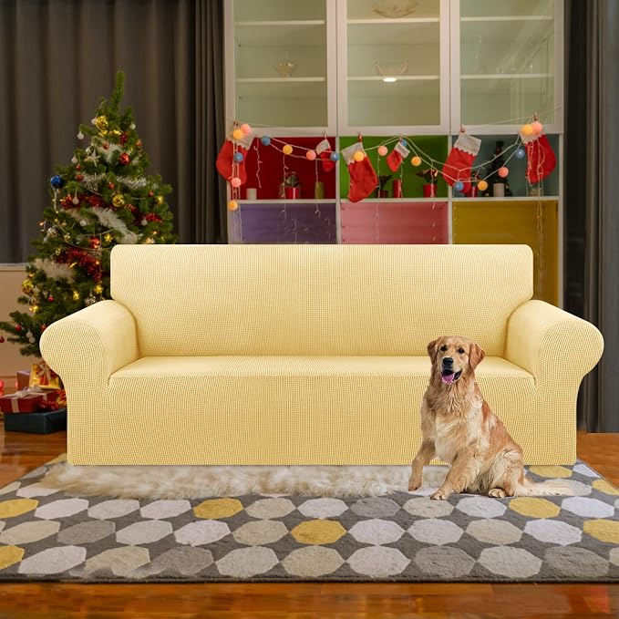 Stretch Couch Covers for Sofa, 3 Cushion Couch Slipcover, Champagne | 1-Piece - Image 2