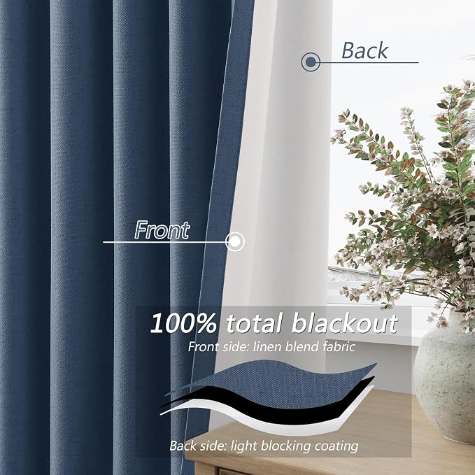 100% Blackout Curtains 102 Inch Length 2 Panels Set - Image 4