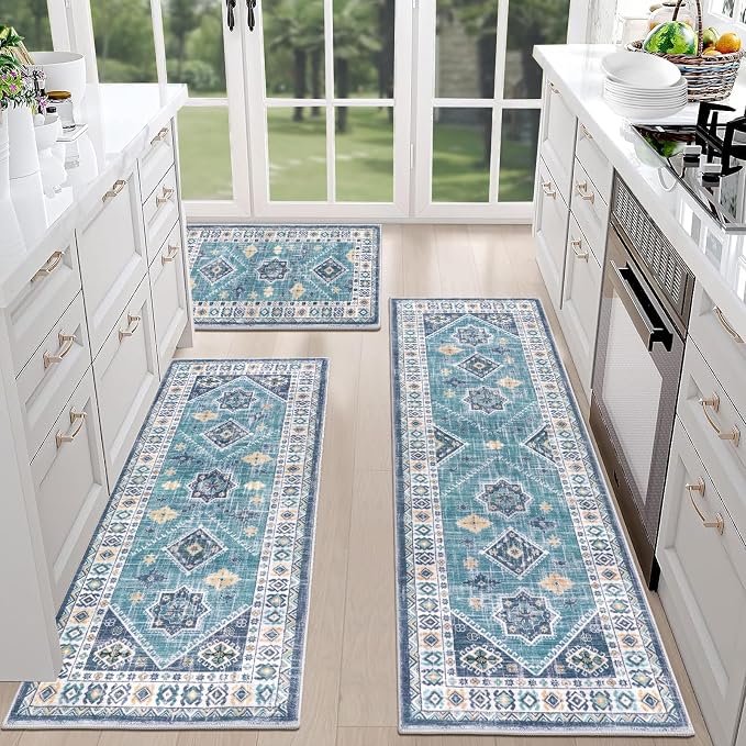 HEBE Boho Kitchen Rugs Set of 3, Non Slip Washable Kitchen Mats - Image 3