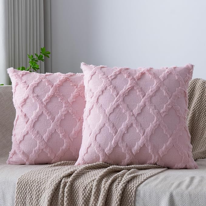 Set of 2 Soft Moroccan Throw Pillow Covers 20x20 Inch Plush Boho Decorative by Cozoomy
