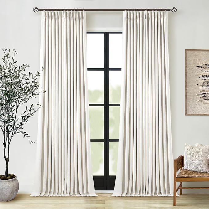 Blackout Linen Curtains 126 Inches Long Pinch Pleated 2 Panels Natural | by Twodrapes