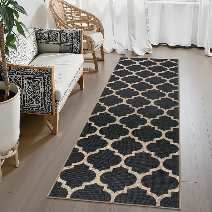 Lahome Moroccan Easy Jute Runner Rug, Geometric Trellis Woven Long Carpet by Lahome