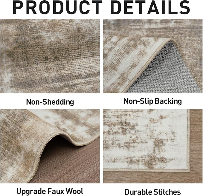 6x9 Area Rugs for Living Room: Washable Abstract Brown White Badroom Carpet | - Image 5