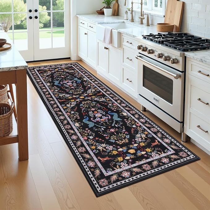 HEBE Hallway Runner Rug 2'x6', Washable Non Slip Kitchen Rug Runner | Soft Boho - Image 9
