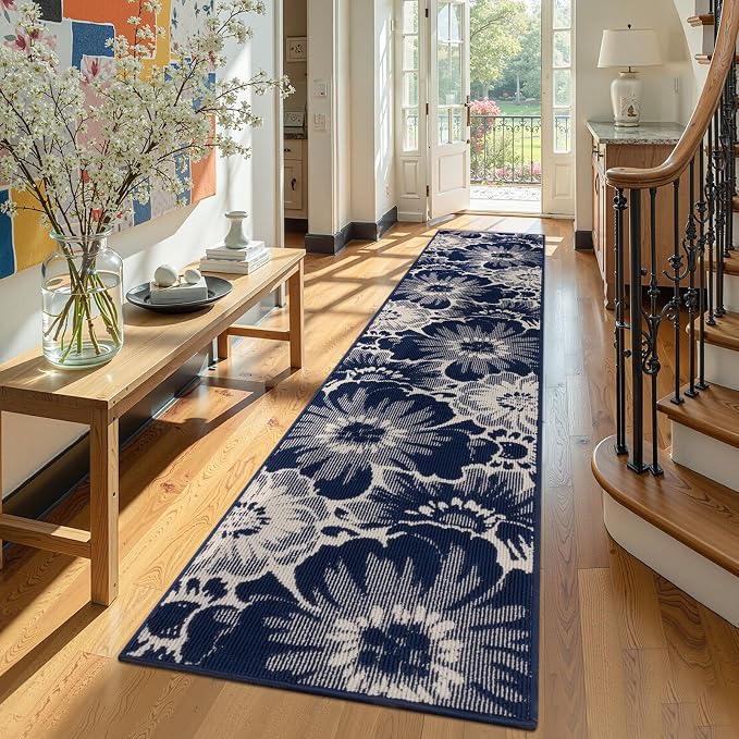 Findosom Hallway Runner Rug 2x10, Non Slip High-Low Textured Floral Washable by Findosom