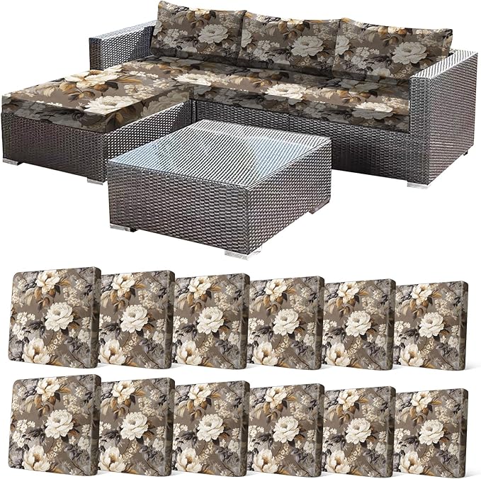CALBODE 12 Pcs Stretch Indoor/Outdoor Seat Cushion Covers, Indoor/Outdoor Couch by CALBODE