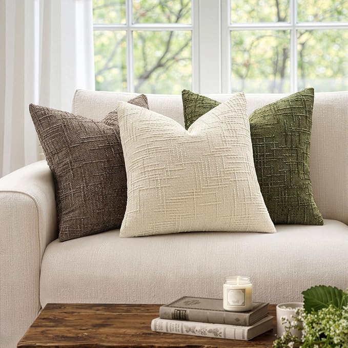 MIULEE Chenille Textured Throw Pillow Covers Beige 18x18 Set of 2 | Slubby - Image 4