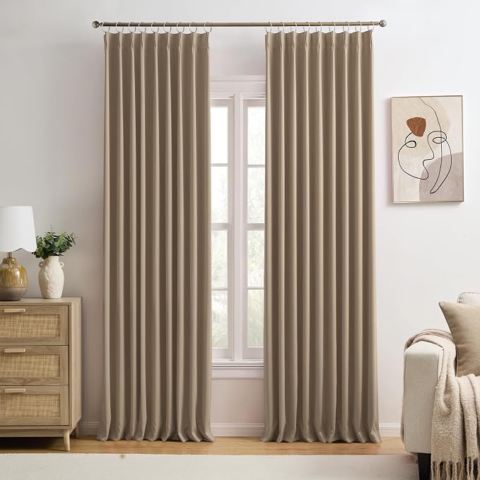 Cappuccino Pinch Pleated 60 Inch Wide Curtains 60 x 95, Thermal Insulated Noise by KEQIAOSUOCAI