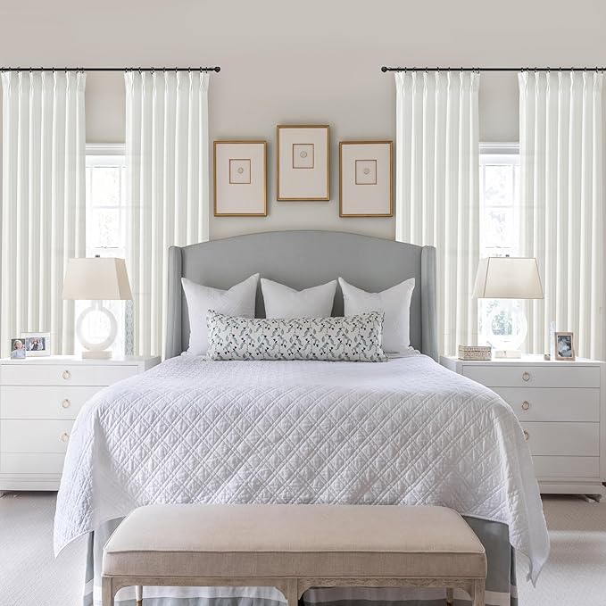Custom Pure White Semi Sheer Linen Floor to Ceiling 105 Inch Curtains - Image 6