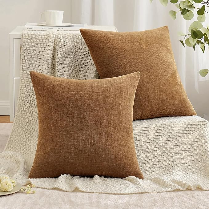 MIULEE Bronze Chenille Couch Throw Pillow Covers, 20x20 | Set of 2, Farmhouse - Image 4