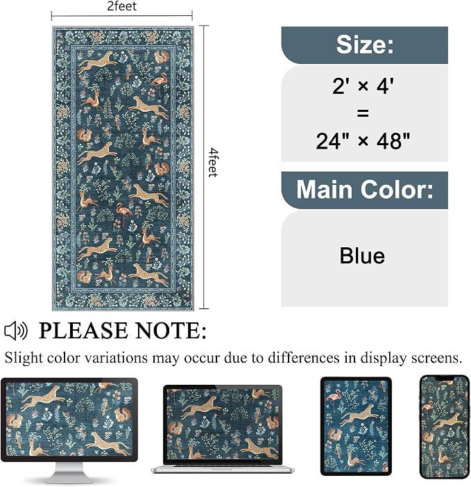 DUKINO 2x4 Rug for Entryway, Animal Washable Runner Rug for Kitchen, Low Pile - Image 2