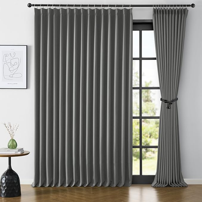 Extra Wide Blackout Curtains 102 Inches Long, Pinch Pleated Curtain by KEQIAOSUOCAI