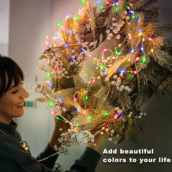 Christmas Multicolor Fairy Lights Battery Operated 2 Pack 16.4Ft 50 LEDs Silver Copper Wire Twinkle Lights for Bedroom Indoor Outdoor Wedding Dorm Parties Holiday Yard Decorations