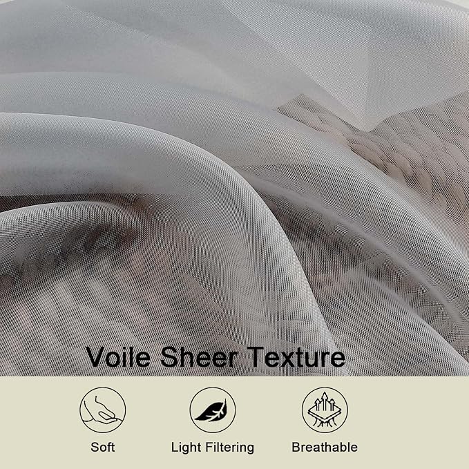 Light Grey Sheer Curtains for Bedroom Living Room 96 Inches Long 2 Panels - Image 3