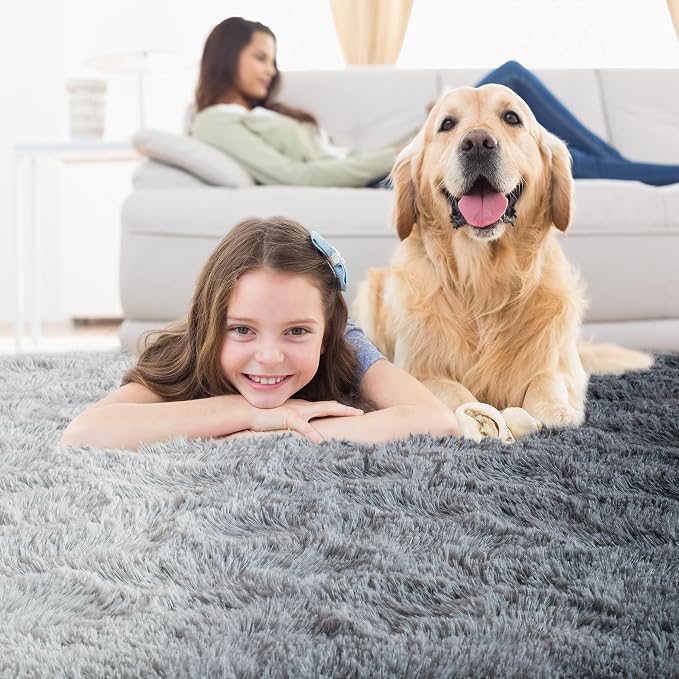 4x6 Black and Grey Fluffy Soft Area Rug Non-Slip - Image 7