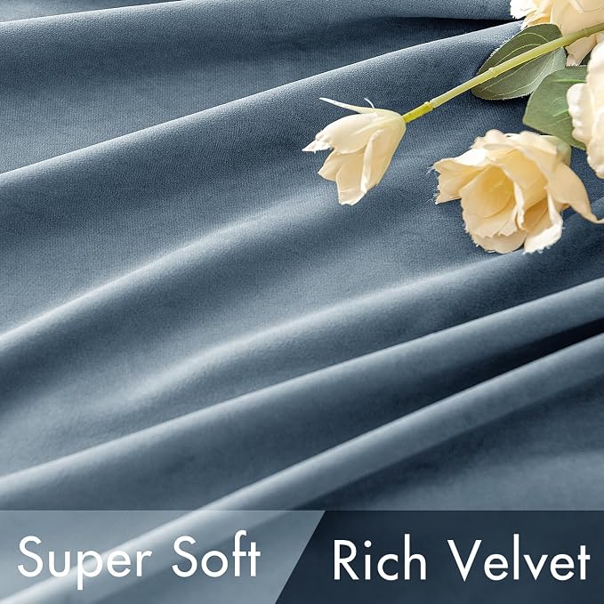 MIULEE Velvet Curtains 52x96 inches 2 Panels Stone Blue Blackout Curtains | - Image 4