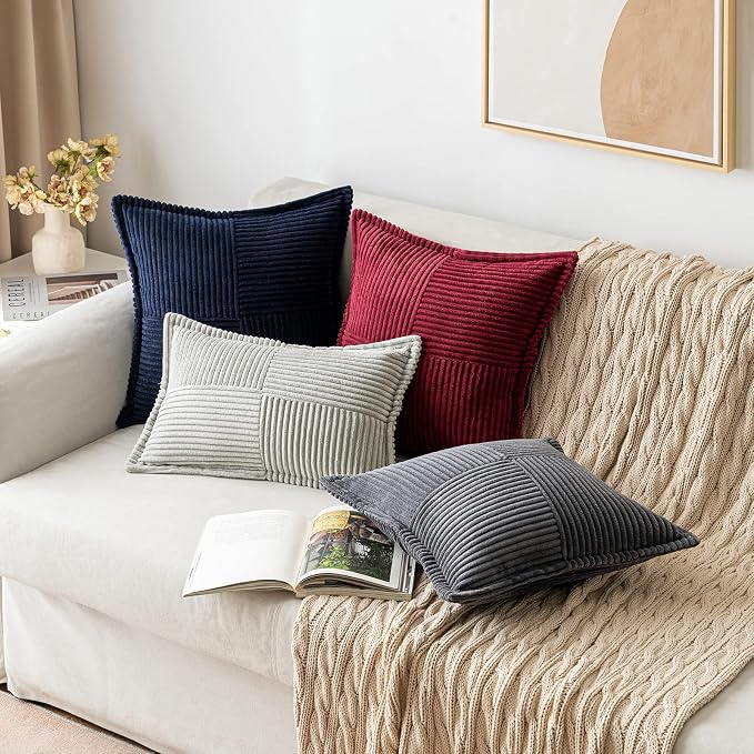 MIULEE Decorative Lumbar Throw Pillow Covers 12x20 Inch Navy Blue 2 Pack | Boho - Image 4