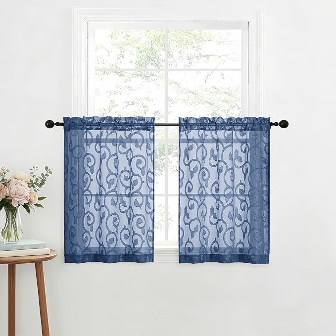 Furman Cafe Curtains 30 Inch Length 2 Panels Set, Elegant Geometric Jacquard - Image 4