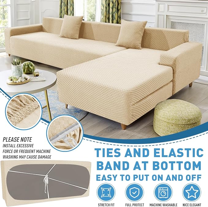 ZNSAYOTX Sectional Couch Covers, Stretch Jacquard Slipcovers - Image 3