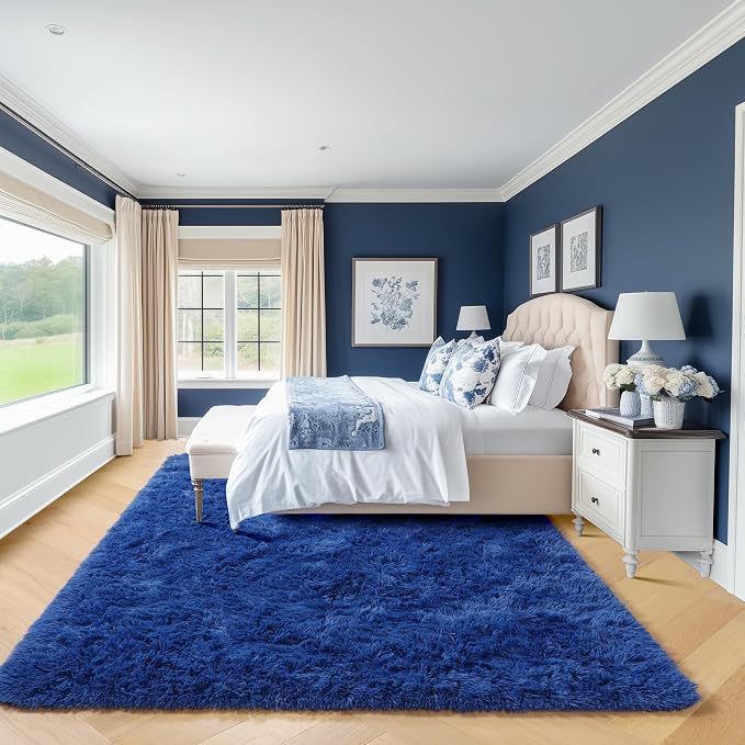 Navy Blue 6x9 Area Rugs for Living Room Bedroom, Large Fluffy Bedside Throw Rug - Image 4