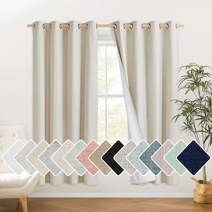 NICETOWN Natural Bedroom Full Blackout Linen Curtain Panels Set of 2, Cold by NICETOWN