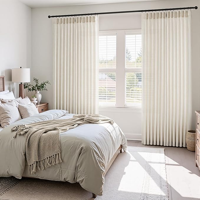 Topfinel 105 Inch Curtains 2 Panels Set, Two Packs Pinch Pleat Back Tab Linen - Image 2