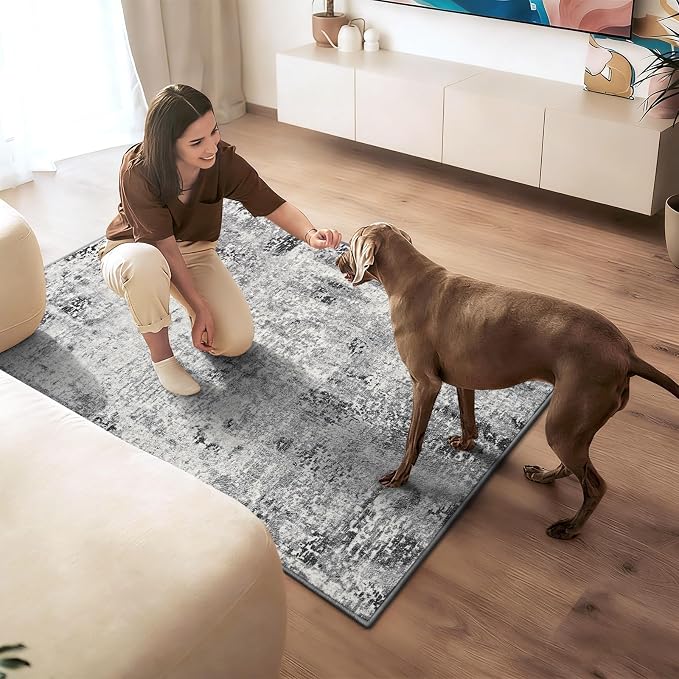 Entryway Rug 3x6 Grey Bedroom Area Rug Washable Non Slip Abstract Boho Rugs - Image 4