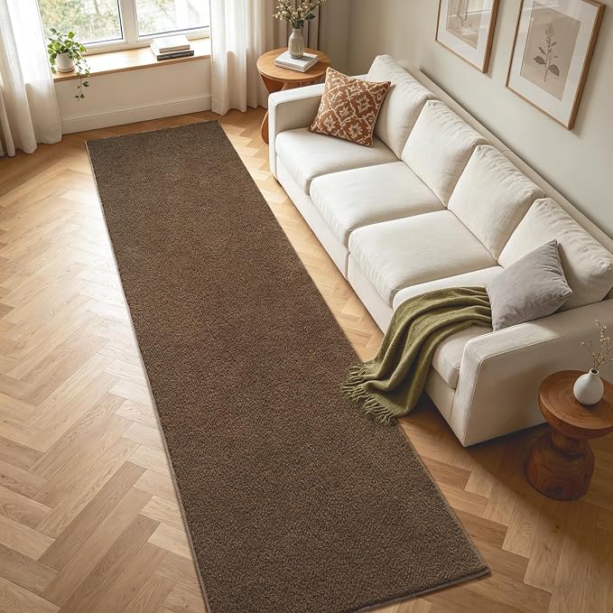 2x10 Beige Brown Solid Runner Rug Washable Non-Slip - Image 4