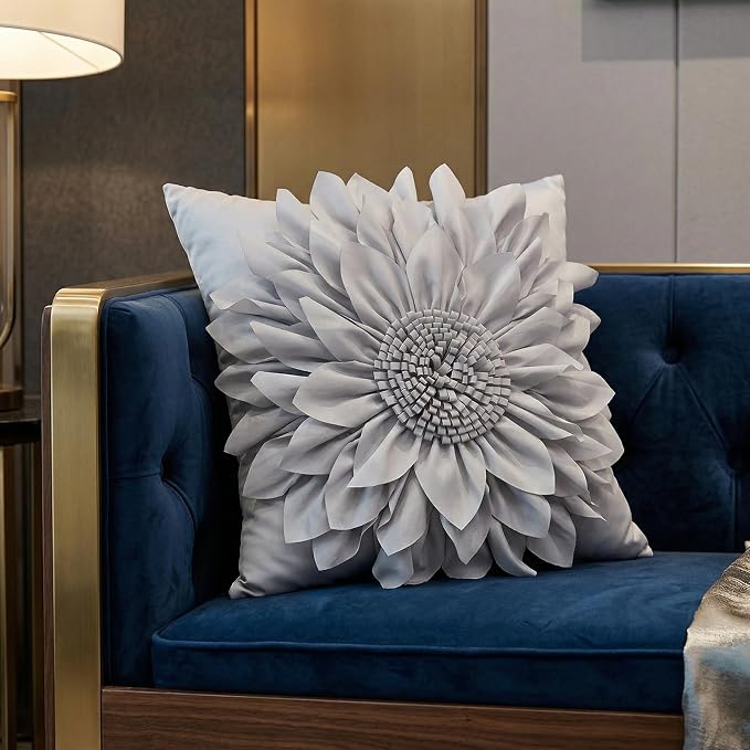 Grey Accent 3D Flower Decorative Throw Pillow Covers - Image 7