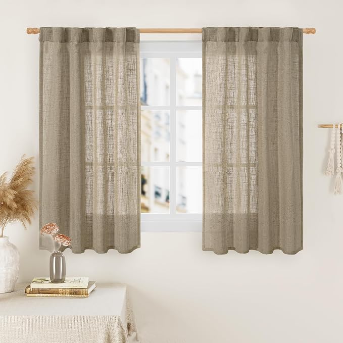 54 Inch Semi Sheer Window Linen Curtains, Light Filtering Panels | Faux Linen by LAMIT