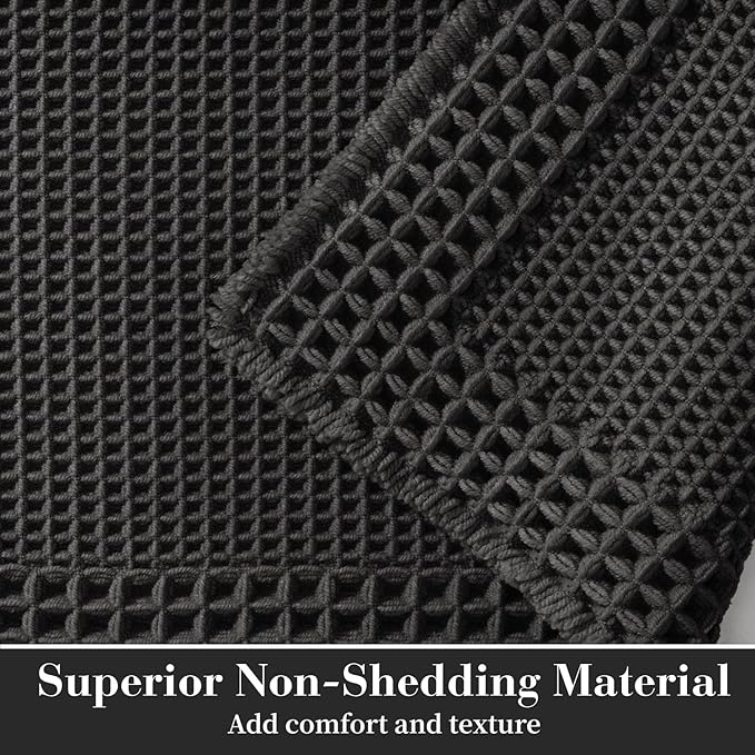 RESARE Waffle Bath Mat for Bathroom, Non Slip Bathroom Rugs 20"x32" Black | - Image 2