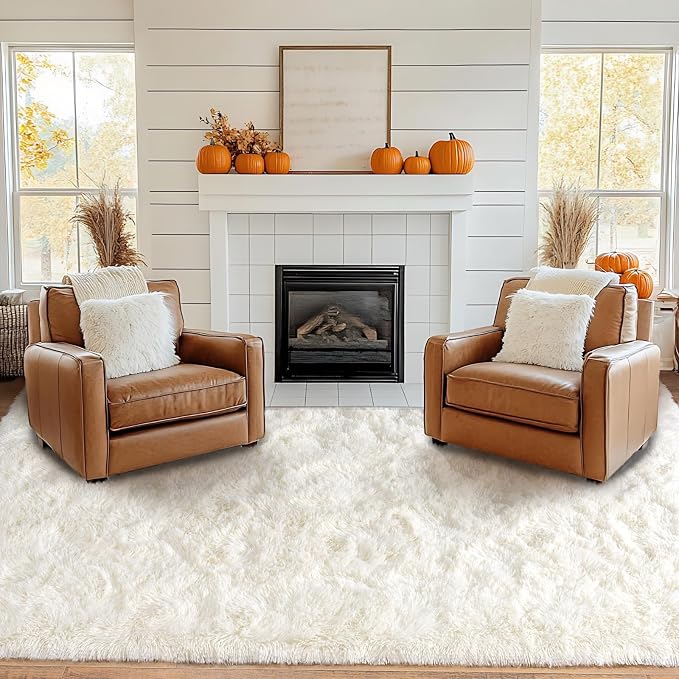 Large Area Rug for Living Room 10x14, Fluffy Shag Rug, Cream White | Modern - Image 3