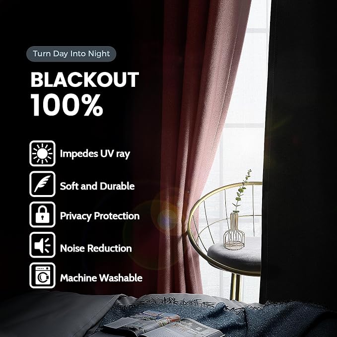 SimpleHome Peach Pink 100% Blackout Curtains Room Darkening Living Room 63 | - Image 3