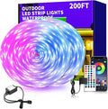 200Ft Outdoor Waterproof LED Strip Lights,Music Sync RGB IP68 Led Lights with App and Remote Control,Color Changing Waterproof RGB Exterior Rope Self Adhesive Back,Balcony,Roof,Garden,Party