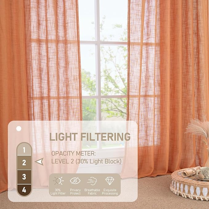 Burnt Orange Semi Sheer Linen Curtains - Image 4