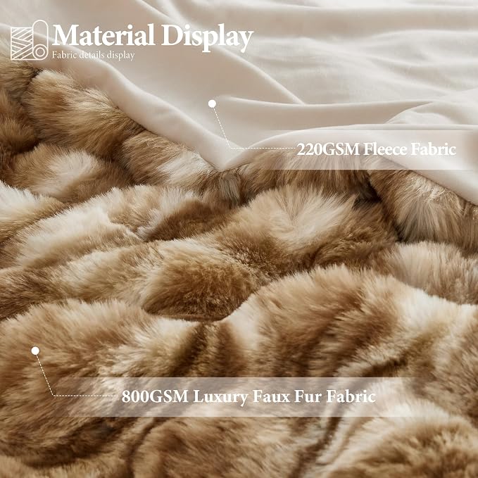 Luxury 1000GSM Rabbit Faux Fur Blanket, Super Warm Cozy Brown Blankets - Image 4