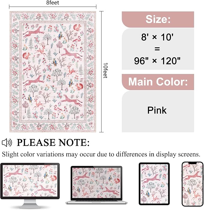 DUKINO 8x10 Area Rugs, Washable Soft Animal Bedroom Rug Non Slip, Low Pile - Image 2