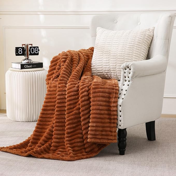 Burnt Orange Fleece Throw Blanket 90”×90” - Image 3