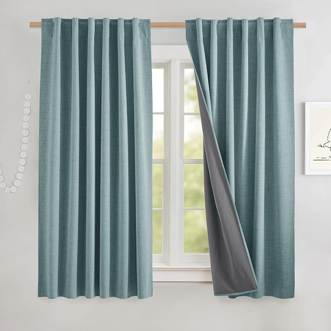NICETOWN Skylark Blue Linen 100% Blackout Curtains W52 x L48 in, Thermal - Image 2