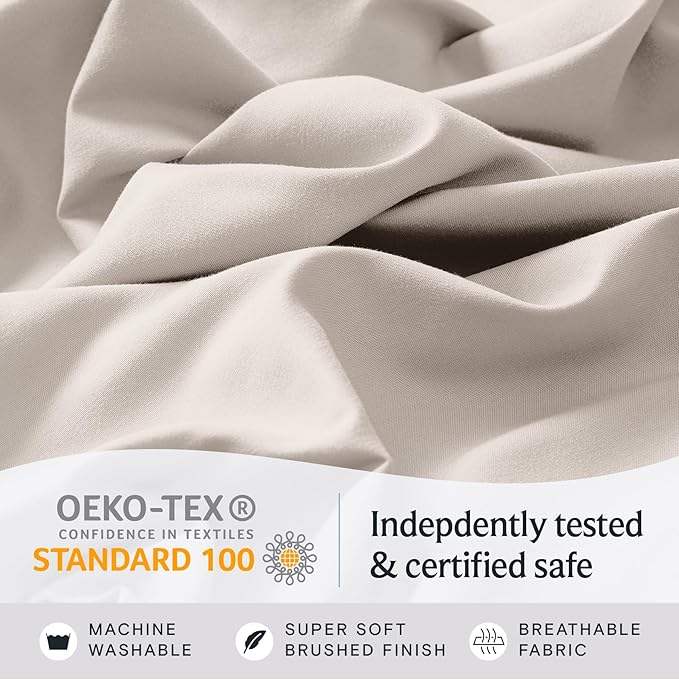 LuxClub 4 PC Sheet Set Bed Sheets Deep Pockets 16" Eco Friendly Wrinkle Free Cooling Machine Washable Hotel Bedding Silky Soft - Linen Queen