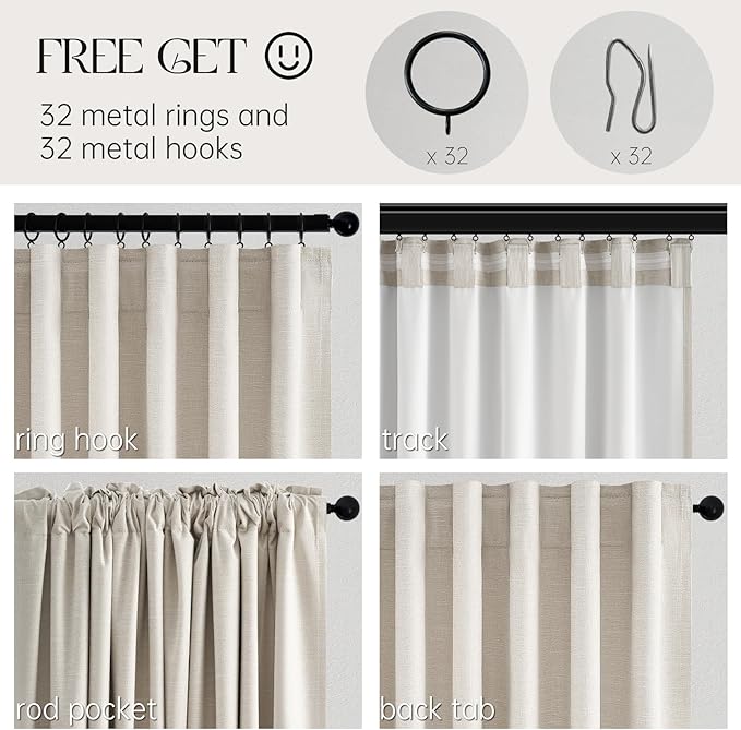Topfinel 92 Inch Long Black Out Custom Drapery 2 Panels Neutral Blackout Cream - Image 5