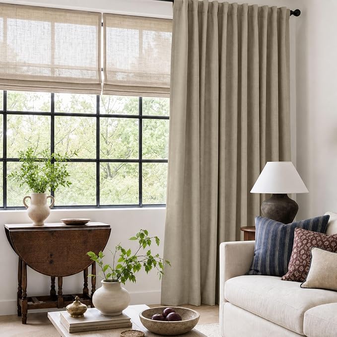 Faux Linen Total Blackout Sliding Door Curtains 96 Inches Long, Plaza Taupe | - Image 6
