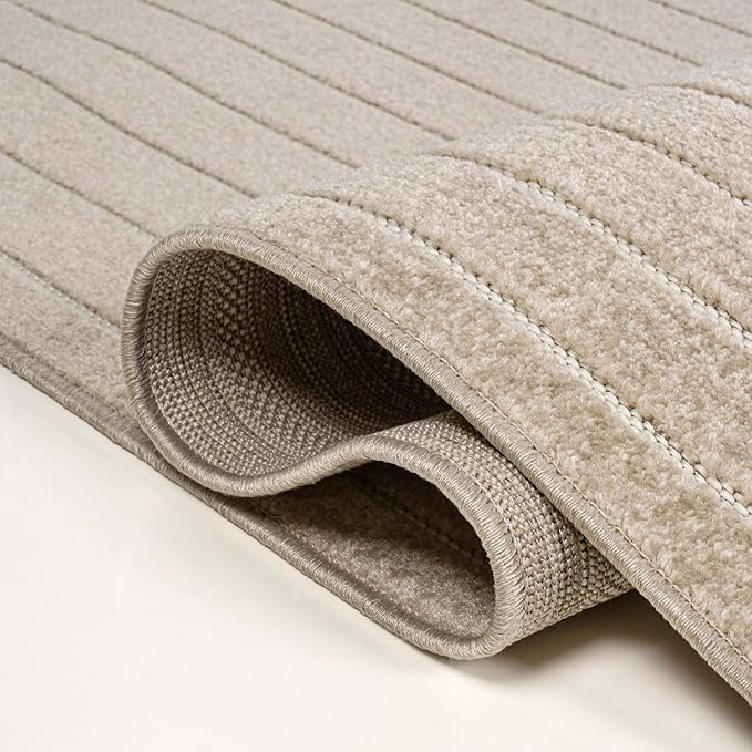 Eyely NCS101E-5 Odense High-Low Minimalist Angle Geometric Beige/Cream 5 ft. x 8 ft. Indoor/Outdoor Area Rug, for Home, Backyard, Patio, Porch, Bedroom, Kitchen, Living Room