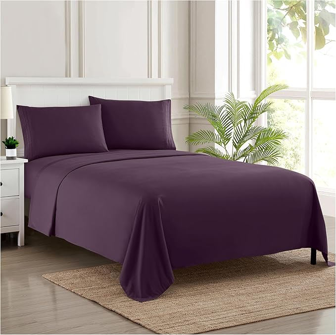 1800 Supreme Collection - Breathable Luxury Full Size Sheet Set with Full Elastic & Secure Corner Straps Built In, Extra Soft Deep Pocket Bedding, Purple