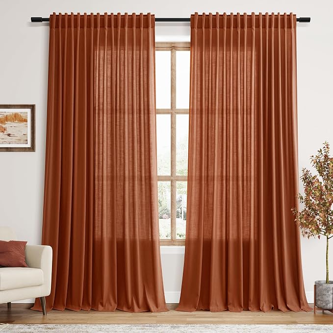 Extra Wide Long Curtains for Living Room 108 Inches Long Back Tab Terracotta by Nanspring