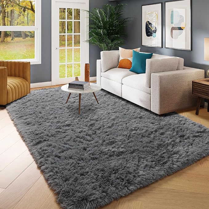 Amdrebio Grey Fluffy Fuzzy Area Rug 4x6 - Image 7