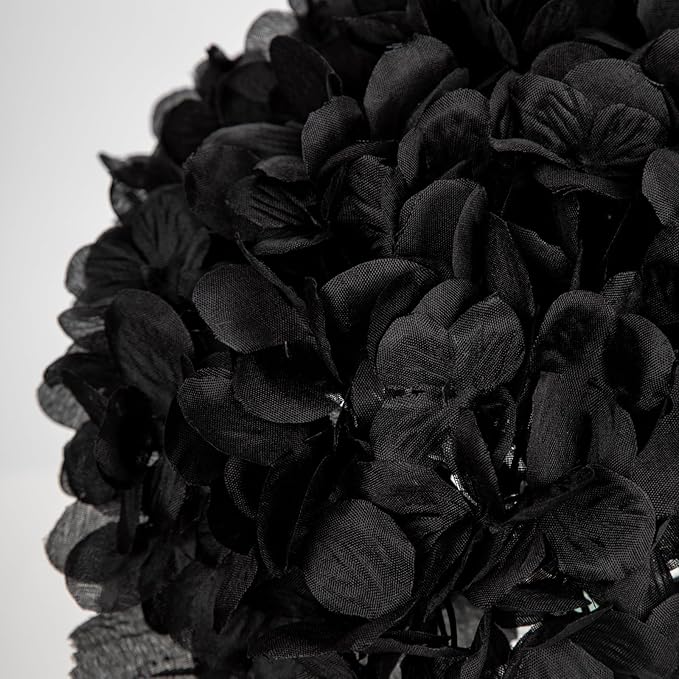 Hollyone Hydrangea Fall Flowers Artificial for Decoration with Glass Vase Black Silk Faux Flowers Arrangements in Vase with Faux Water Fake Floral Bouquet Table Centerpiece Halloween Home Decor