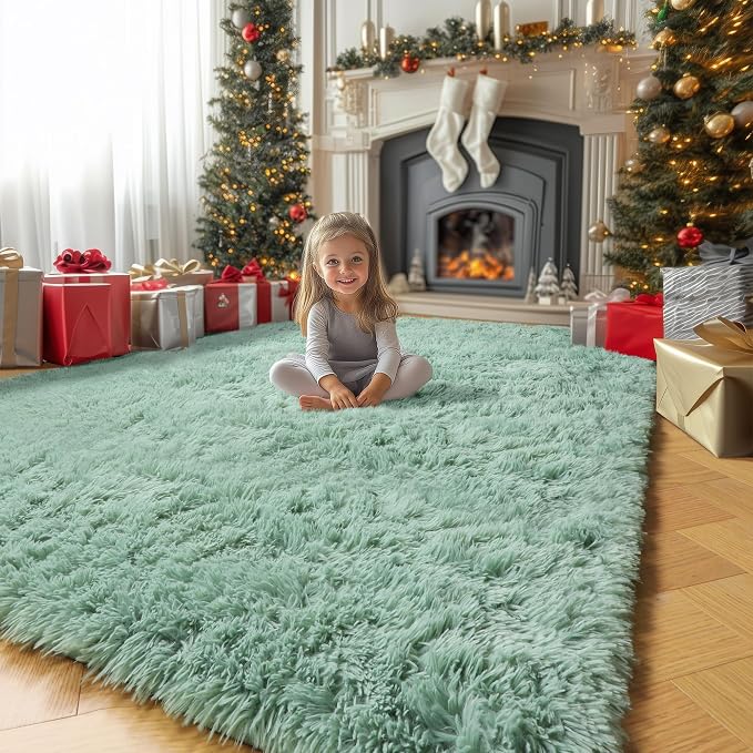 Amdrebio Sage Green Furry Area Rug 5x8 - Image 7