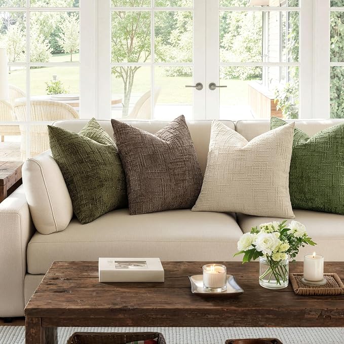 MIULEE Chenille Textured Throw Pillow Covers Beige 18x18 Set of 2 | Slubby - Image 6