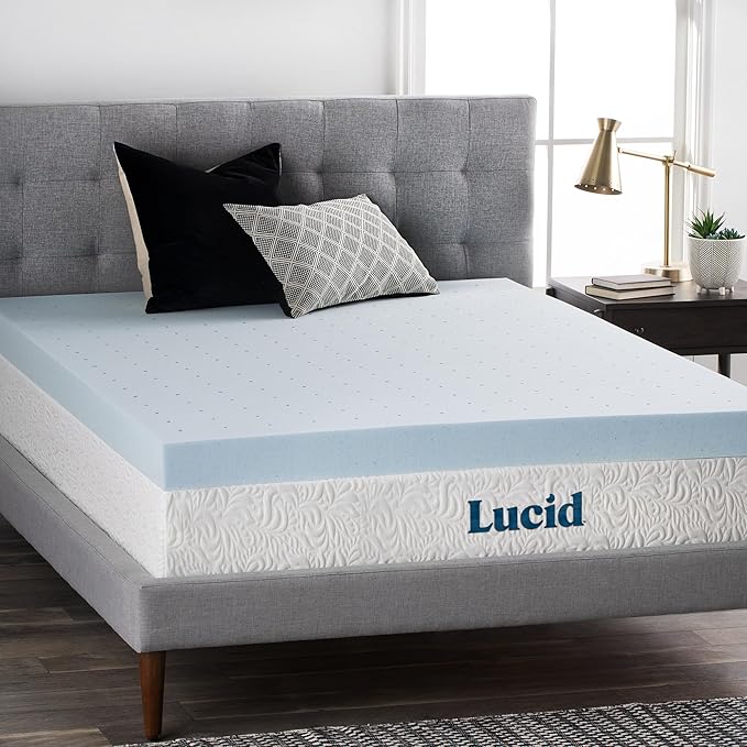 LUCID 4 Inch Gel Memory Foam Mattress Topper-Ventilated Design-Ultra Plush-King